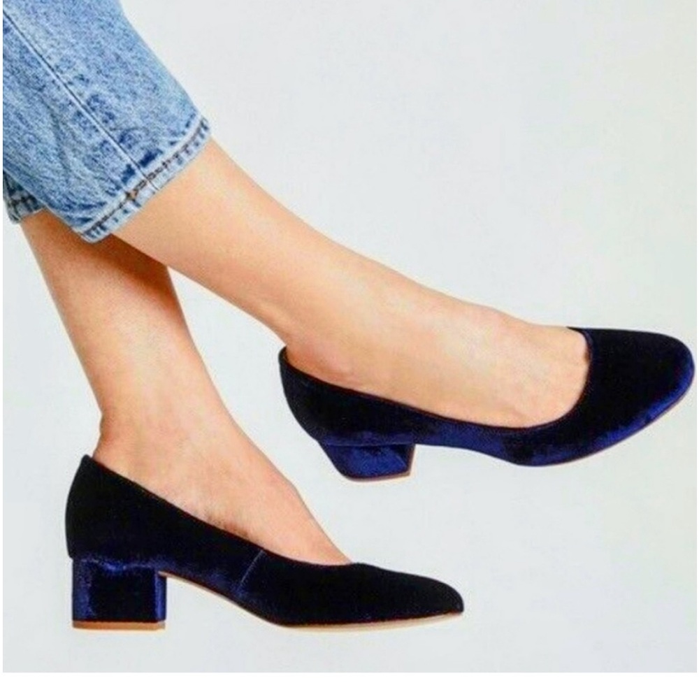 MADEWELL  Ella blue Velvet block heel pumps  size 8 1/2